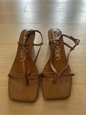 Calvin Klein Women's Tan Strappy Square-Toe Sandals